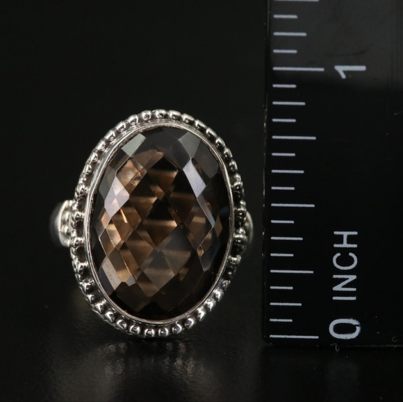 Sterling Silver Smoky Quartz Oval Cocktail Ring, Size 7 - Picture 3 of 6